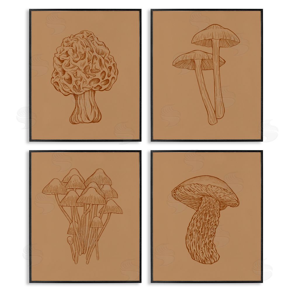 Ziwei Li Rustic Cottage Mushroom Sketches Black Framed Giclee Wall Art Print