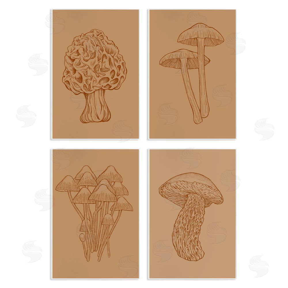Ziwei Li Rustic Cottage Mushroom Sketches Wooden Wall Plaque Art Print