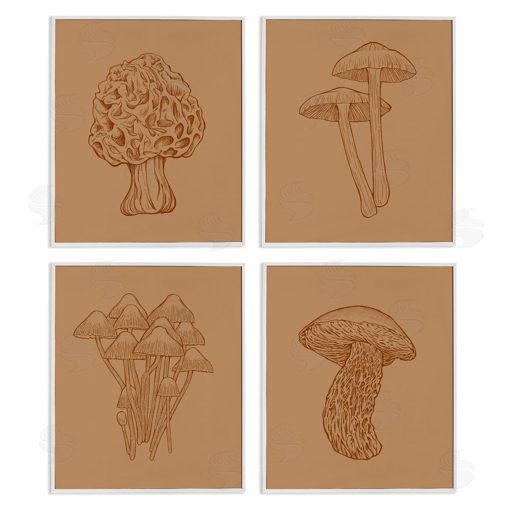 Ziwei Li Rustic Cottage Mushroom Sketches White Framed Giclee Wall Art Print