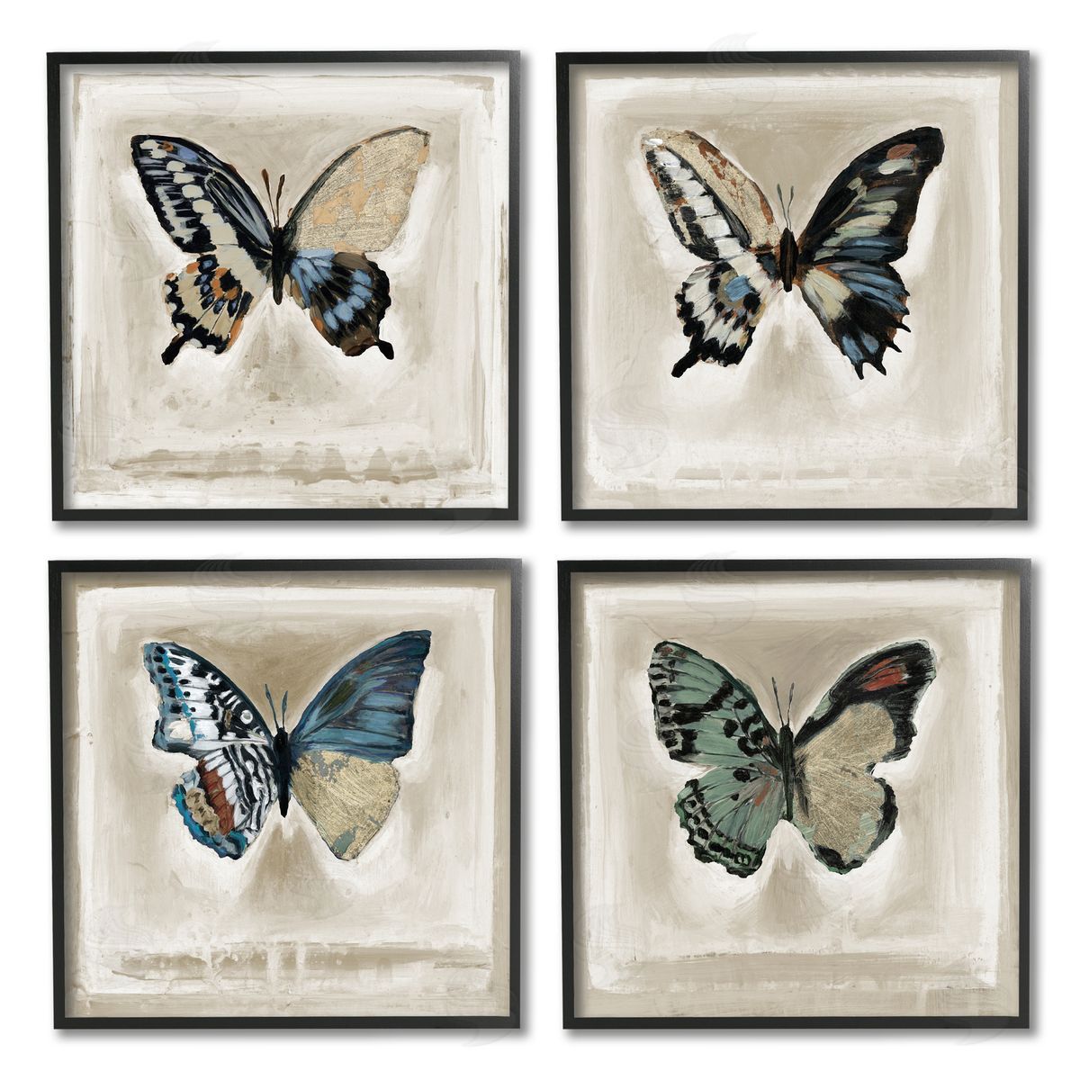 Stacy D'Aguiar Asymmetrical Butterfly Wing Patterns Black Framed Giclee Wall Art Print