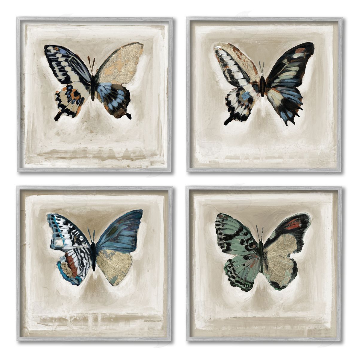 Stacy D'Aguiar Asymmetrical Butterfly Wing Patterns Gray Framed Giclee Wall Art Print