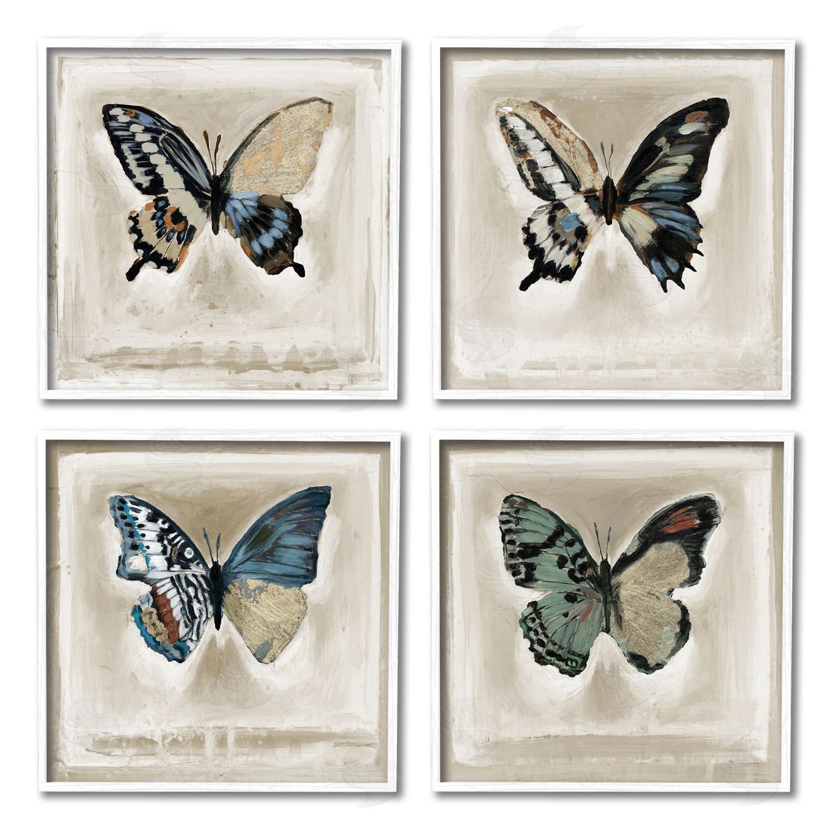 Stacy D'Aguiar Asymmetrical Butterfly Wing Patterns White Framed Giclee Wall Art Print