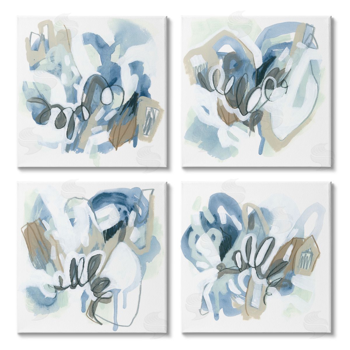 June Erica Vess Abstract Blue Squiggle Collage Canvas Wall Art Print