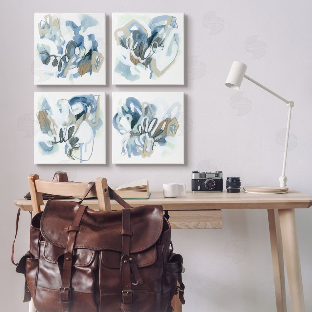 June Erica Vess Abstract Blue Squiggle Collage Canvas Wall Art Print in Room