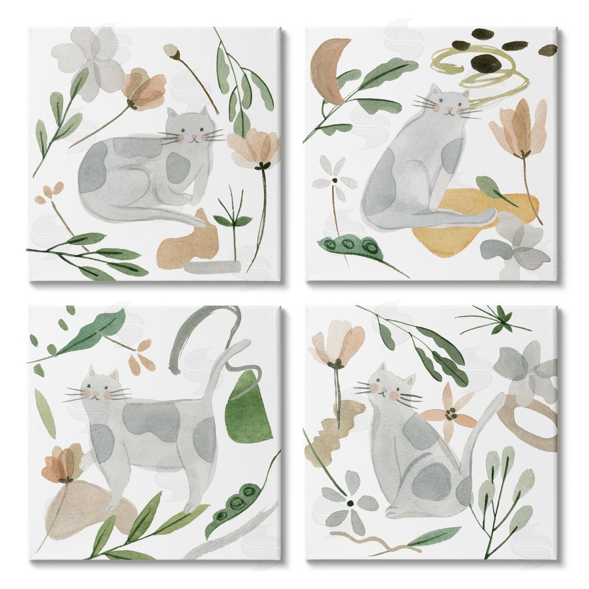 Melissa Wang Happy Cat Botanical Collage Canvas Wall Art Print