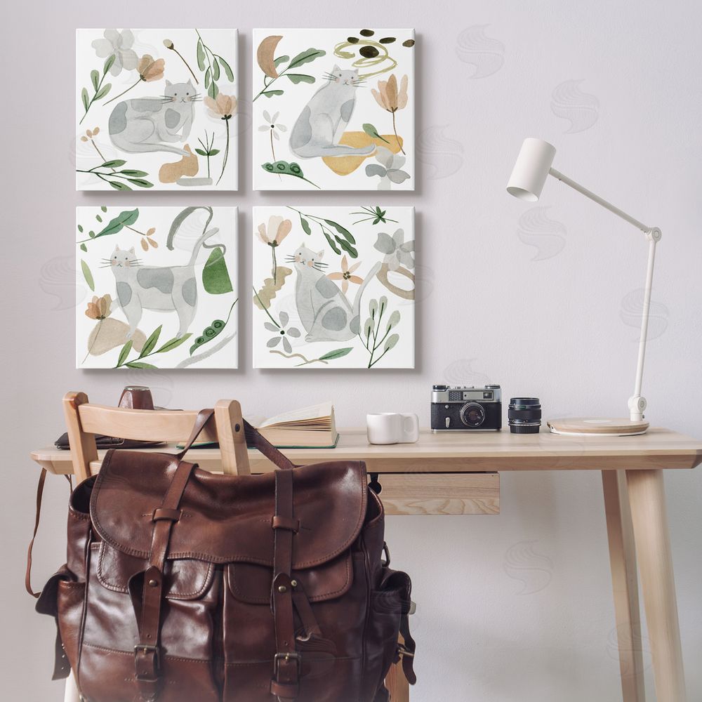 Melissa Wang Happy Cat Botanical Collage Canvas Wall Art Print in Room