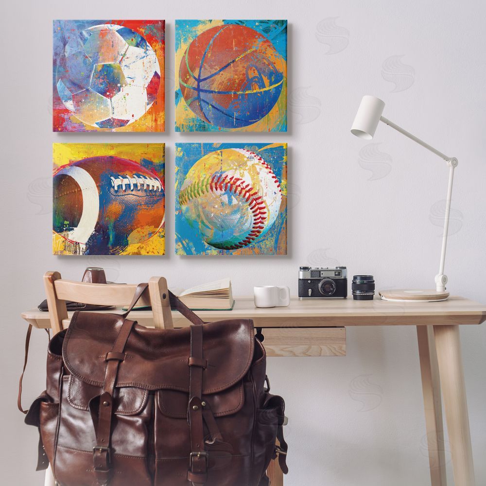 Savannah Miller Collaged Urban Sports Balls Canvas Wall Art Print in Room