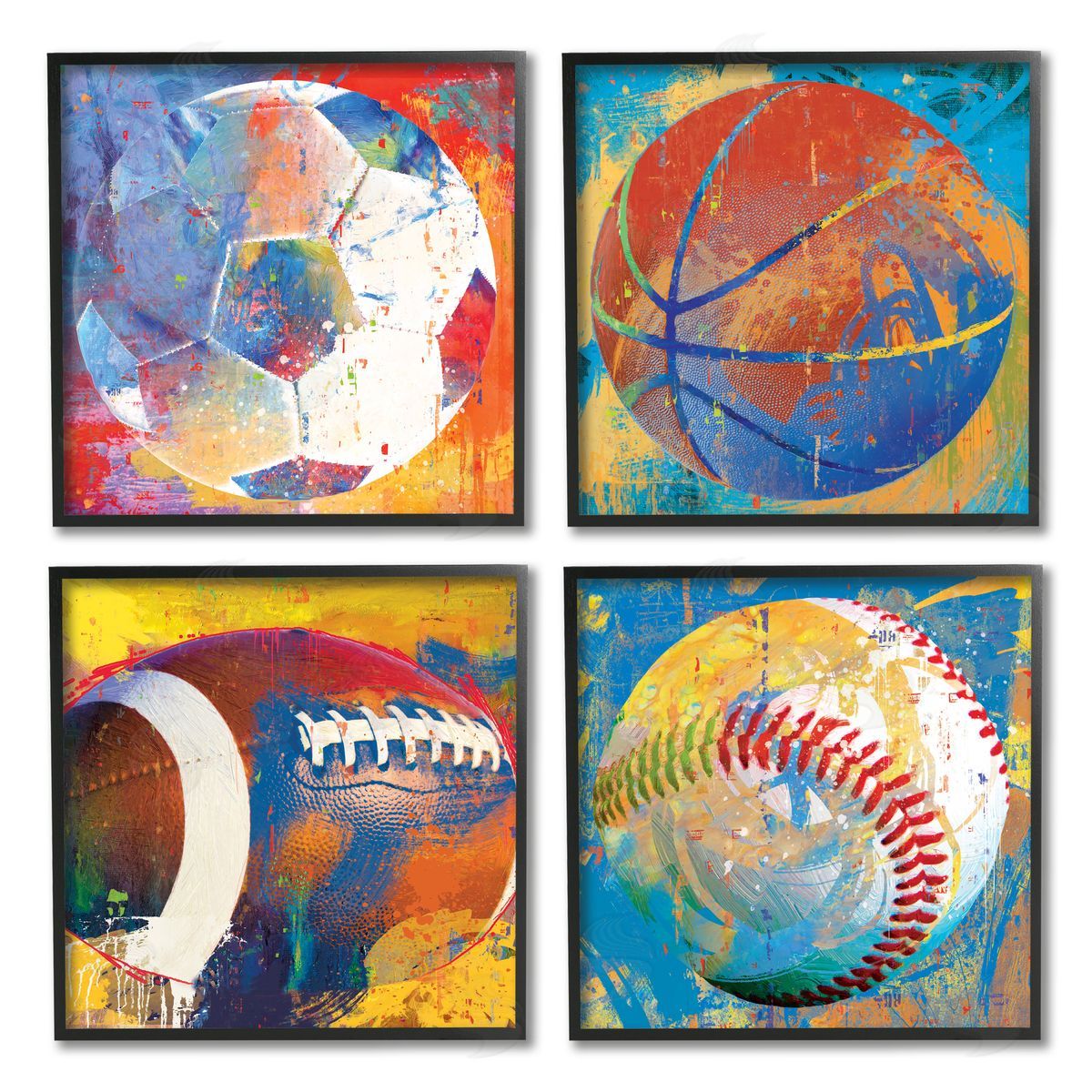 Savannah Miller Collaged Urban Sports Balls Black Framed Giclee Wall Art Print