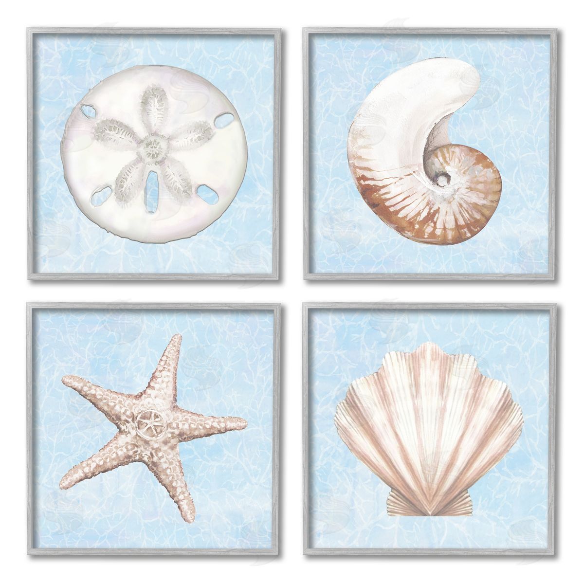 Diannart Water Patterned Sea Life Shells Gray Framed Giclee Wall Art Print