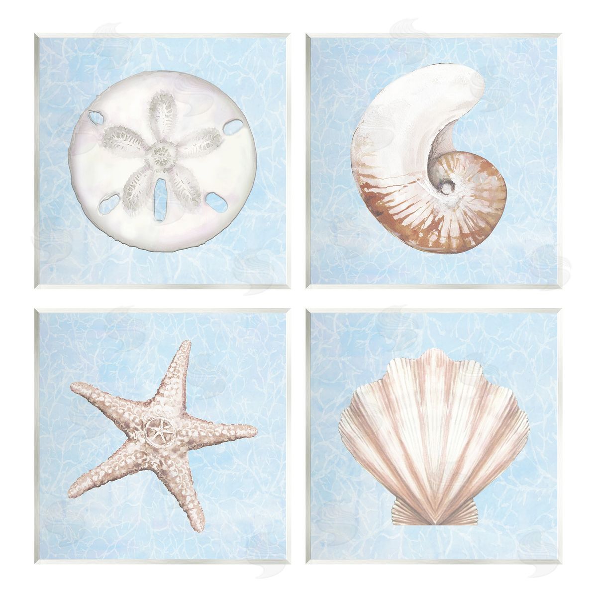 Diannart Water Patterned Sea Life Shells Wooden Wall Plaque Art Print