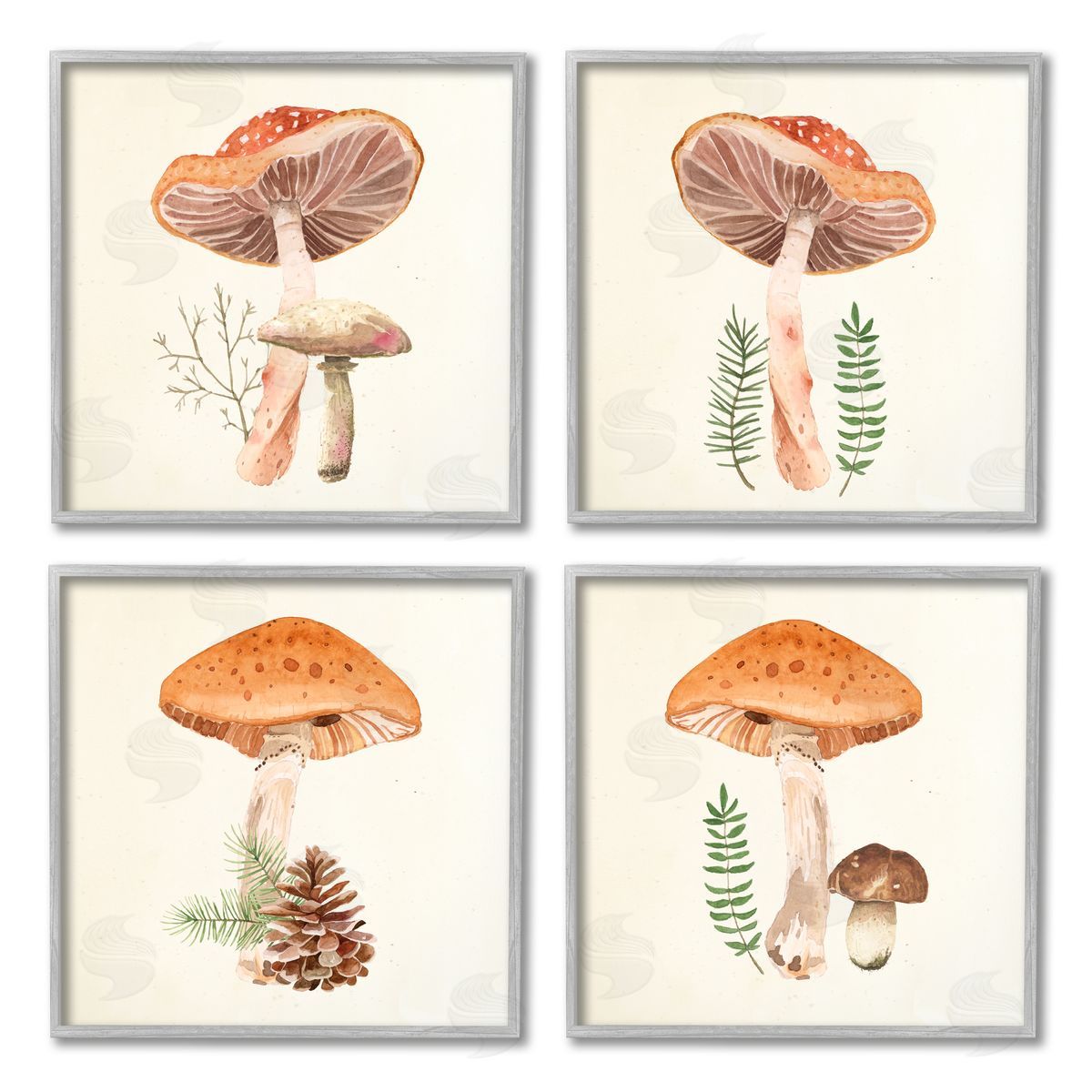 Lucca Sheppard Woodland Mushroom Botanical Sprouts Gray Framed Giclee Wall Art Print