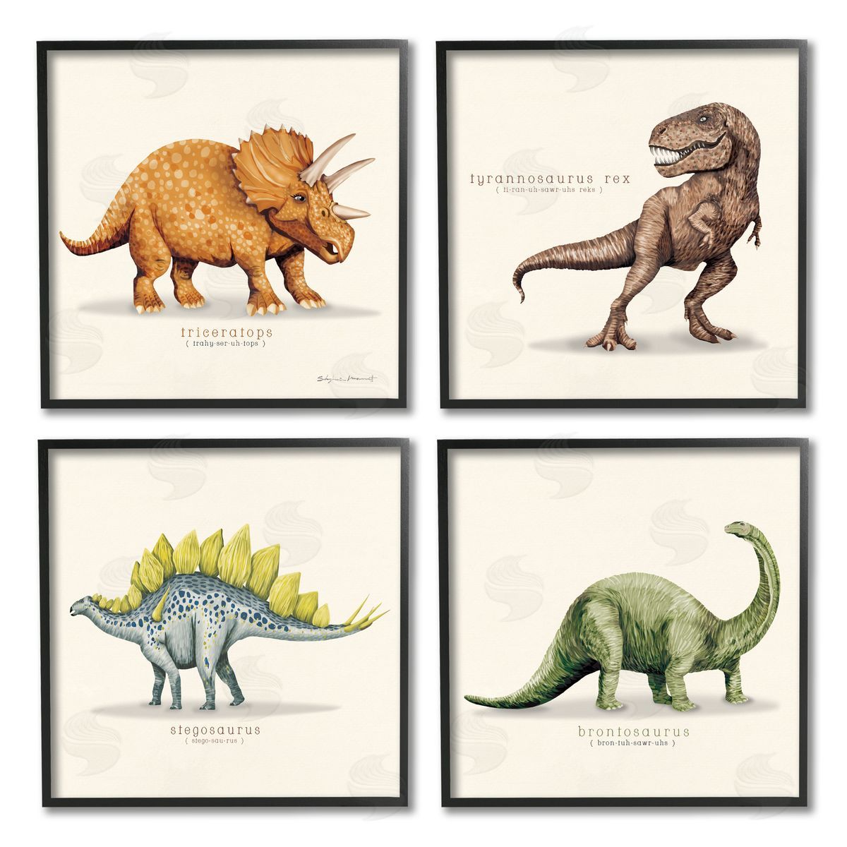 Stephanie Workman Marrott Educational Dinosaurs Scientific Species Black Framed Giclee Wall Art Print