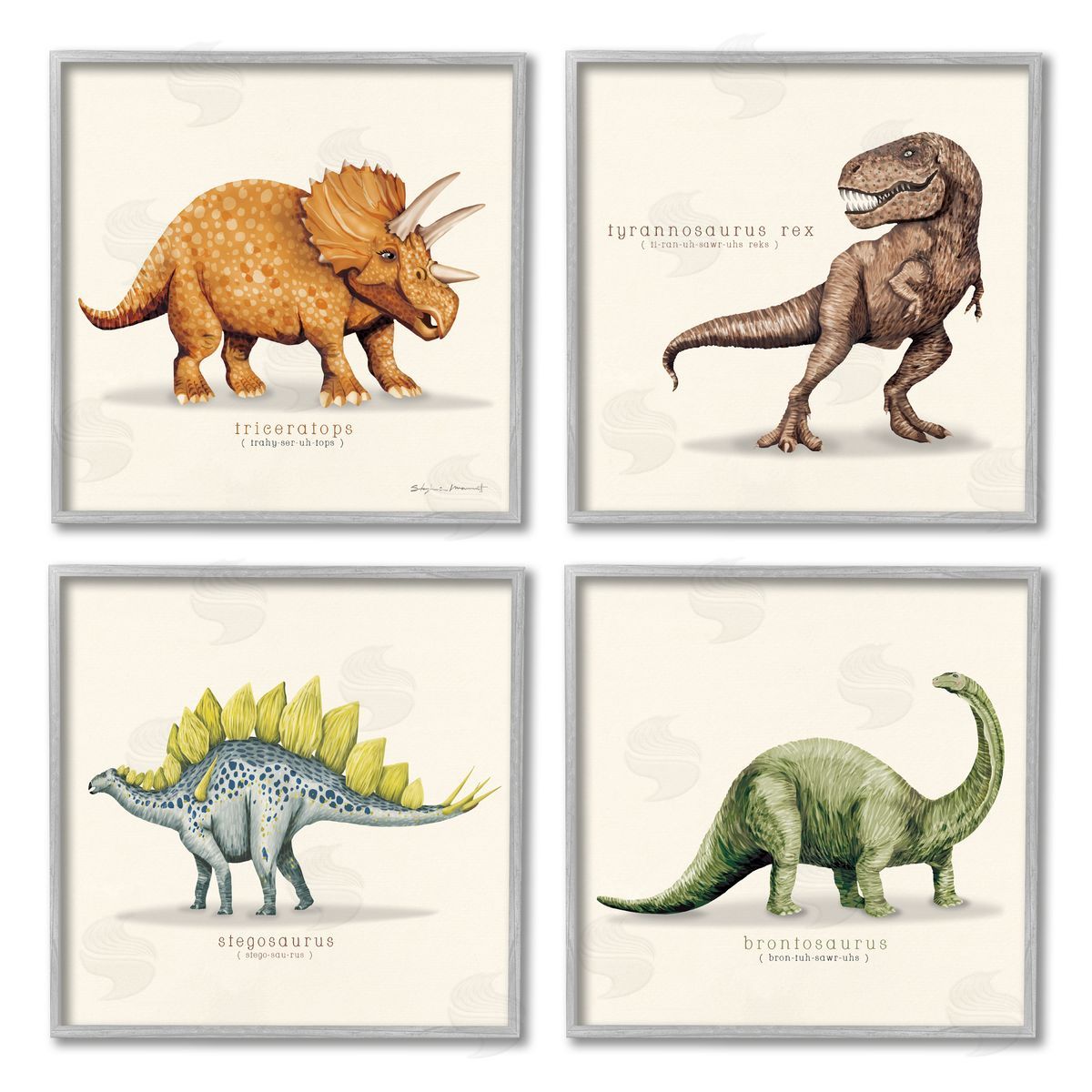 Stephanie Workman Marrott Educational Dinosaurs Scientific Species Gray Framed Giclee Wall Art Print