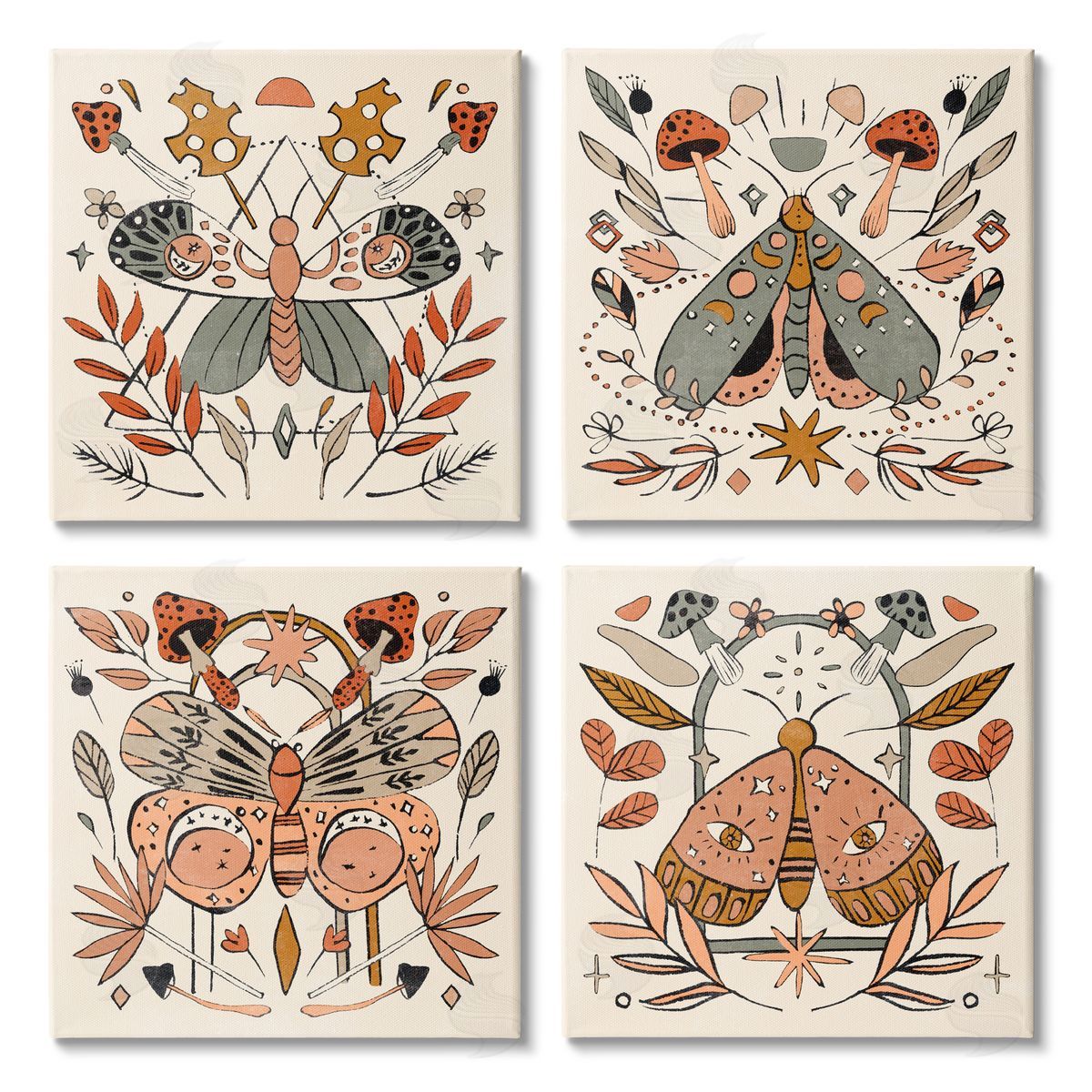 Melissa Wang Cottage Moths & Mushrooms Canvas Wall Art Print