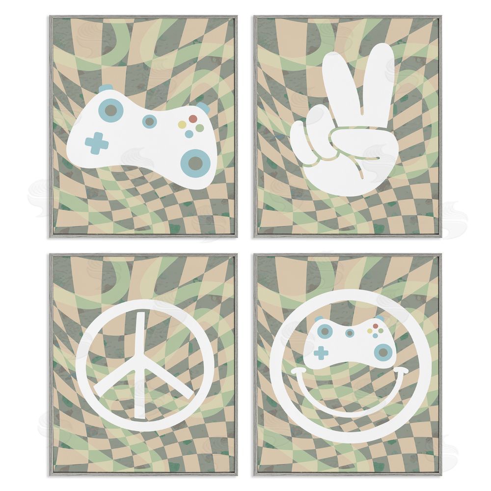Stupell Studio Retro Video Gaming Symbols Gray Framed Giclee Wall Art Print