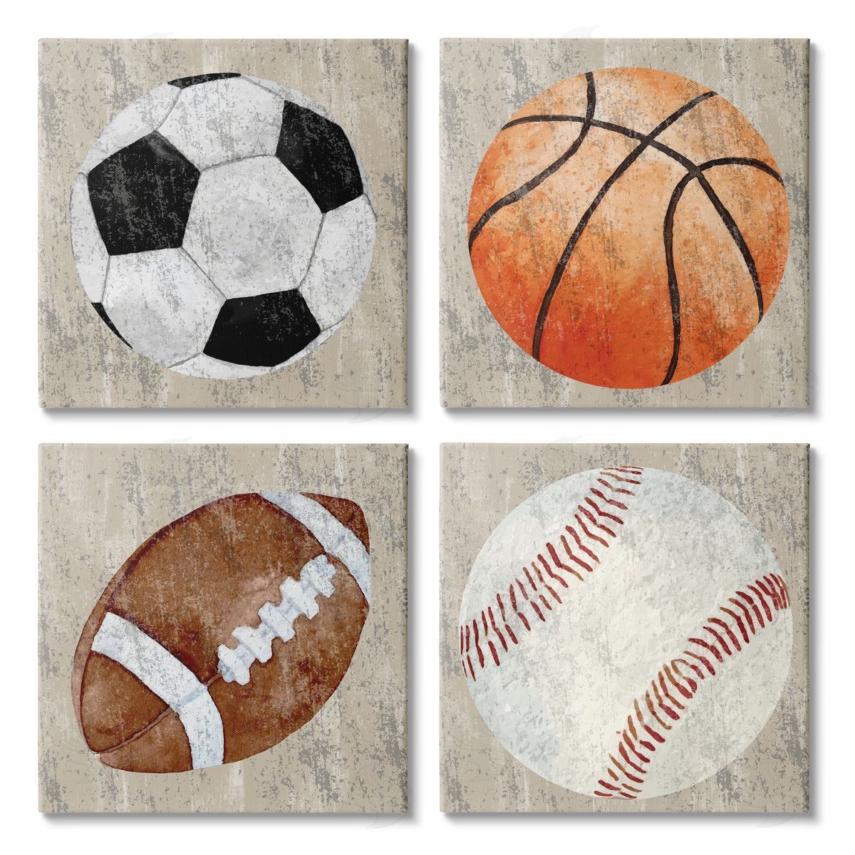 Kim Allen Various Rustic Sports Balls Canvas Wall Art Print