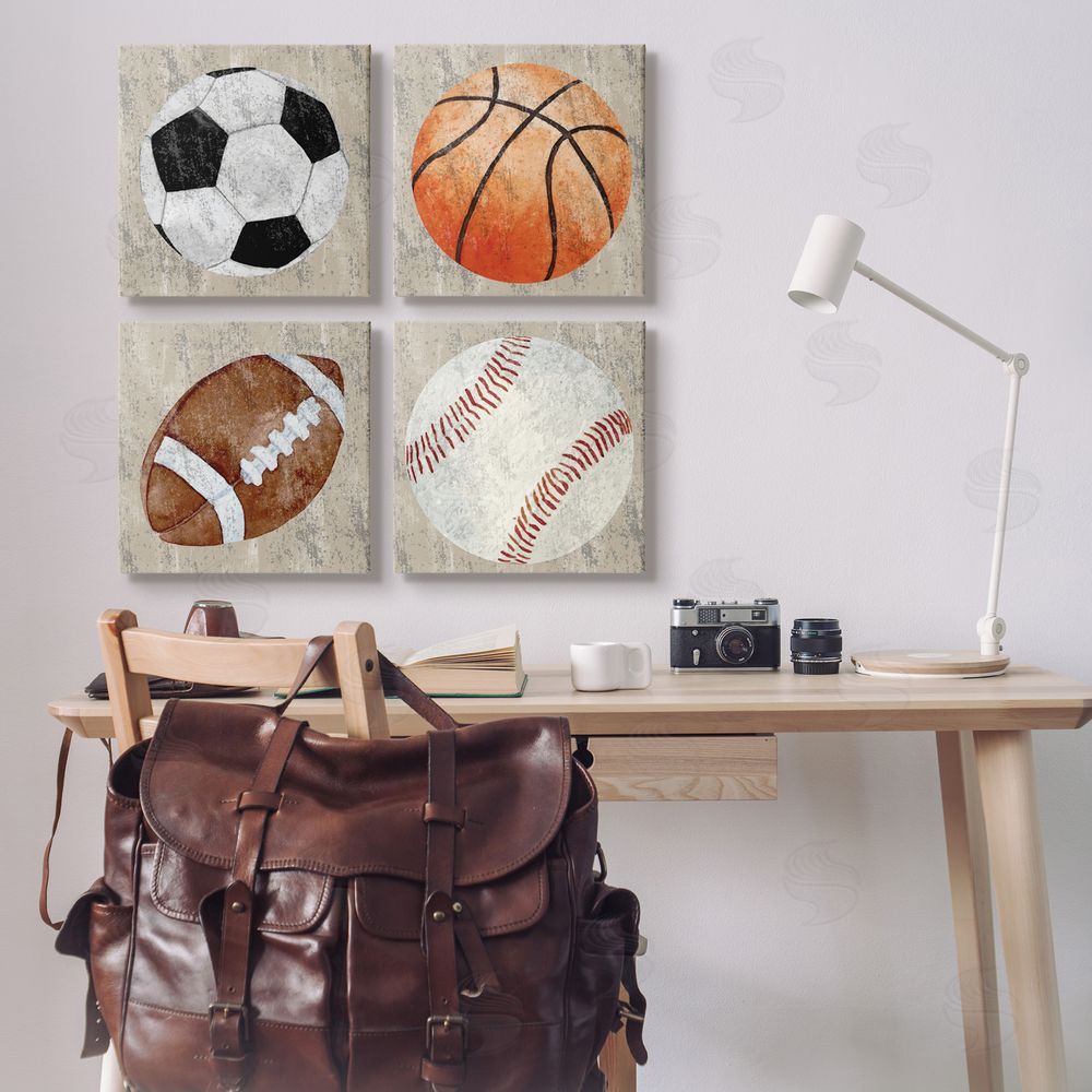 Kim Allen Various Rustic Sports Balls Canvas Wall Art Print in Room