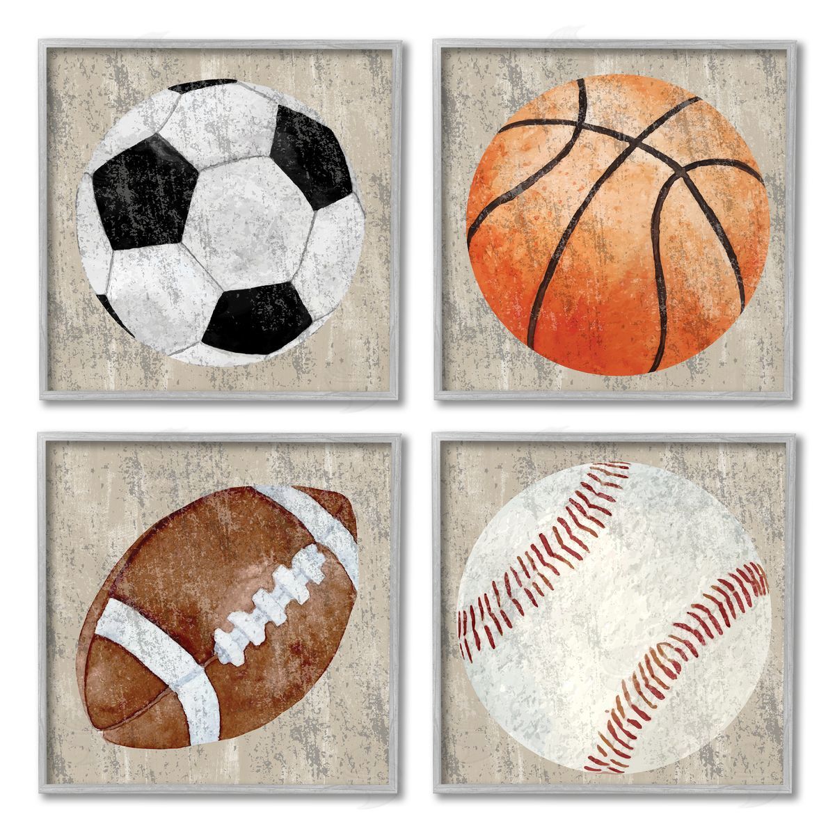 Kim Allen Various Rustic Sports Balls Gray Framed Giclee Wall Art Print