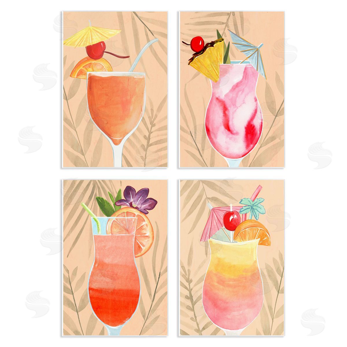 Annie Warren Tropical Fruit Cocktails Wooden Wall Plaque Art Print