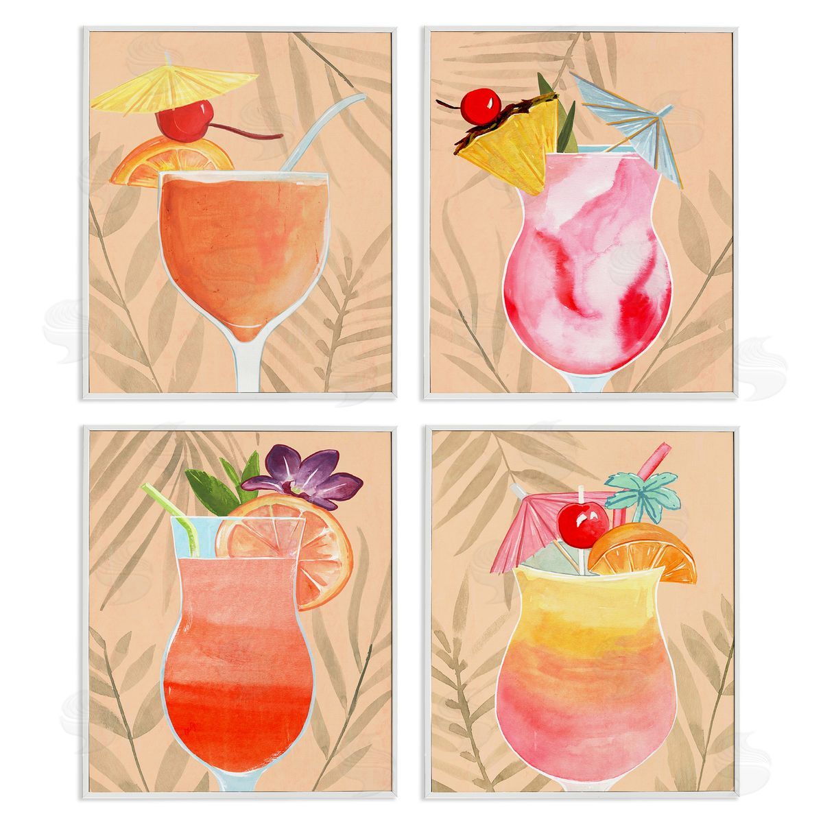 Annie Warren Tropical Fruit Cocktails White Framed Giclee Wall Art Print