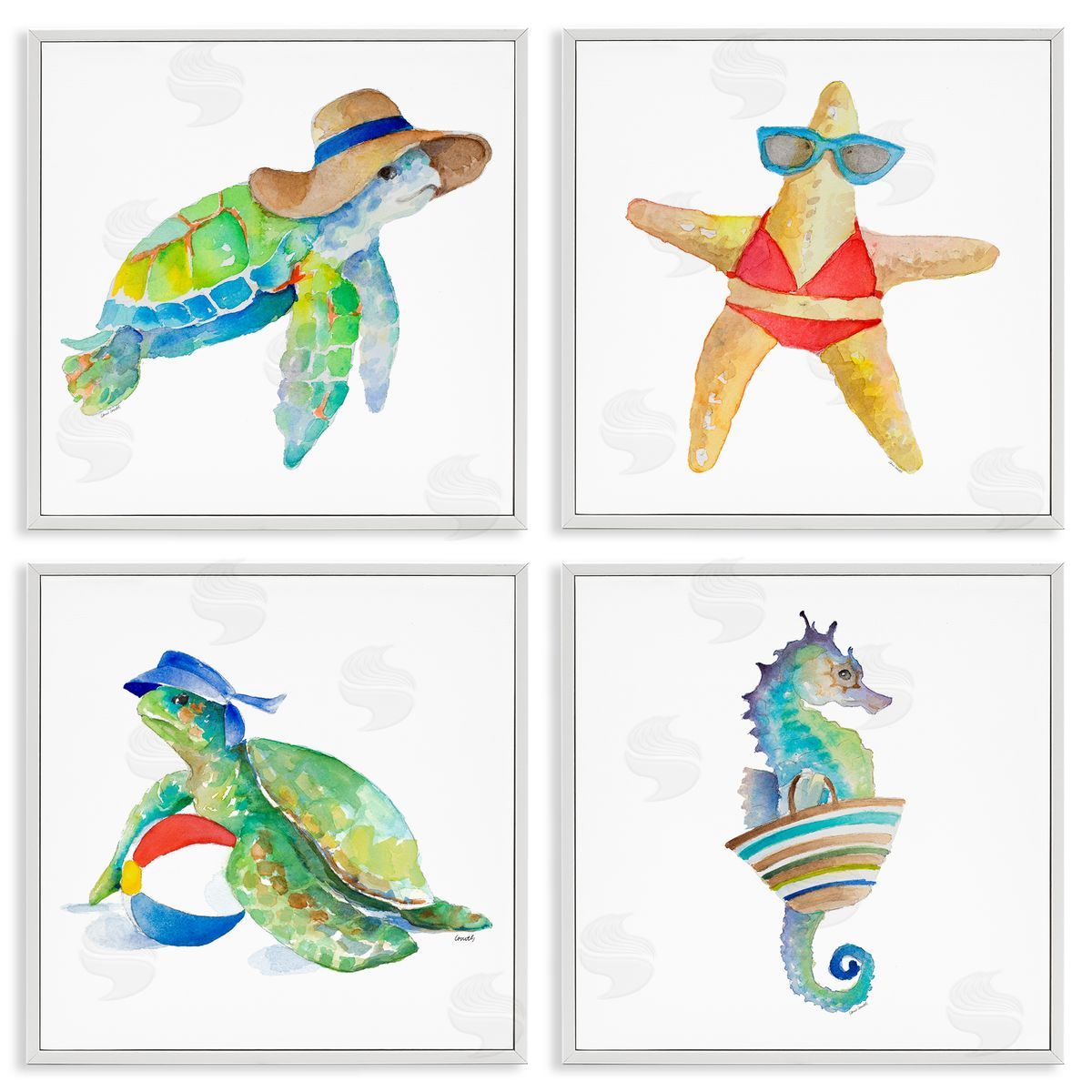 Lanie Loreth Summer Beach Creatures White Framed Giclee Wall Art Print