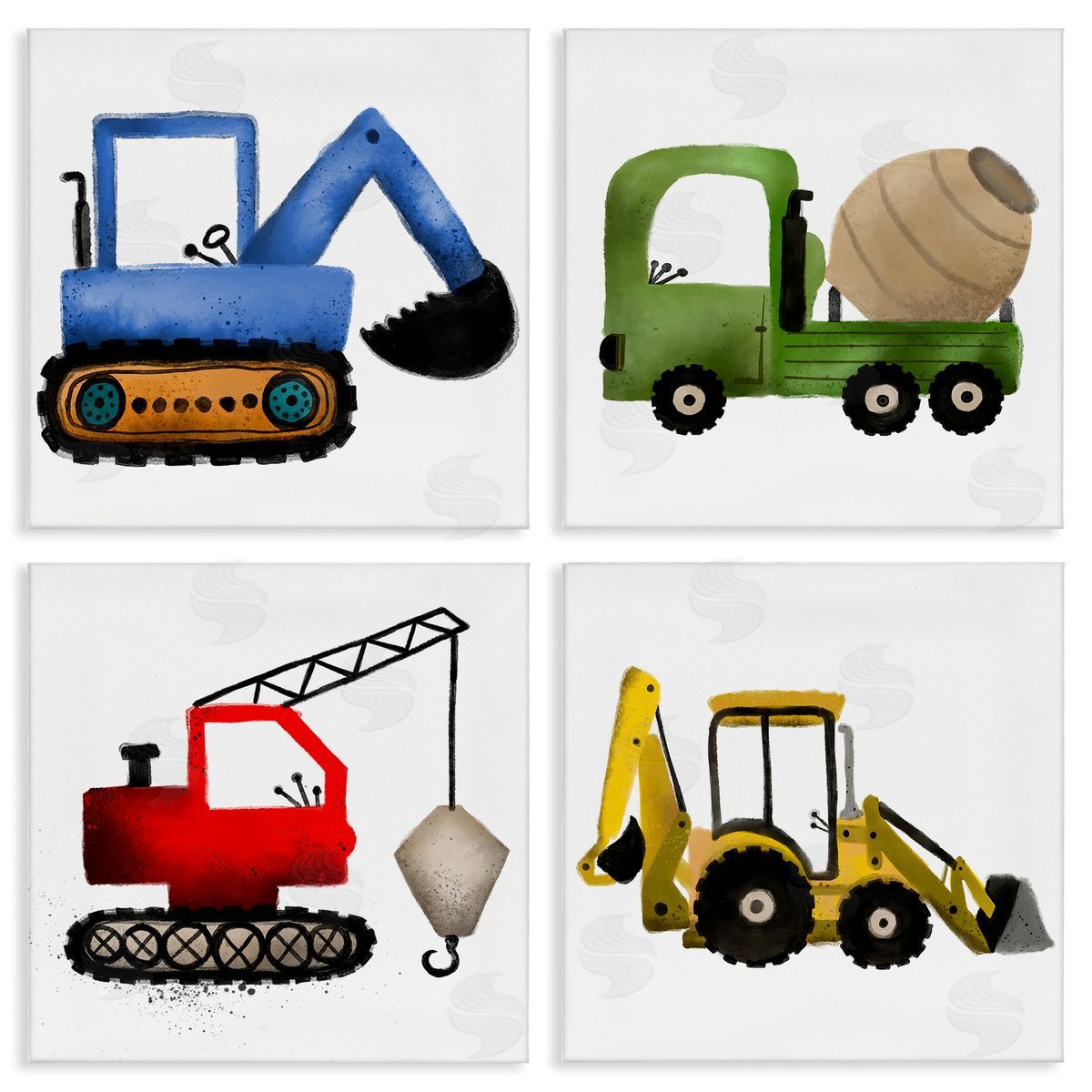 Elizabeth Medley Varied Construction Vehicles Canvas Wall Art Print