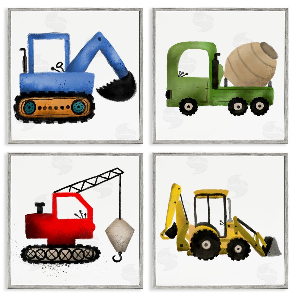 Elizabeth Medley Varied Construction Vehicles Gray Framed Giclee Wall Art Print