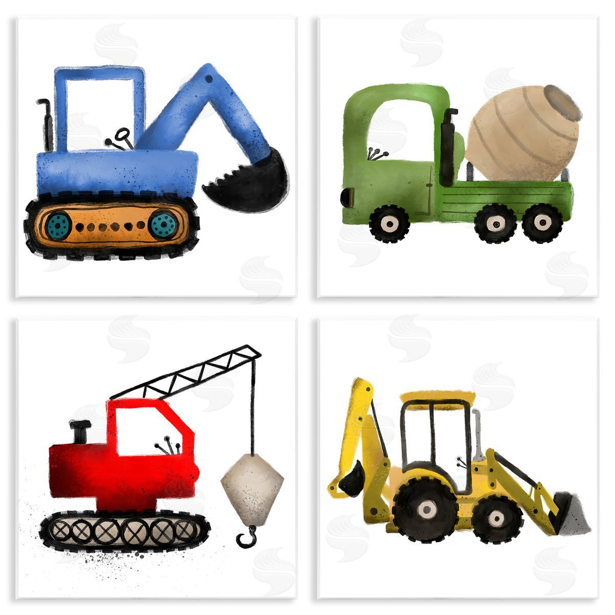 Elizabeth Medley Varied Construction Vehicles Wooden Wall Plaque Art Print