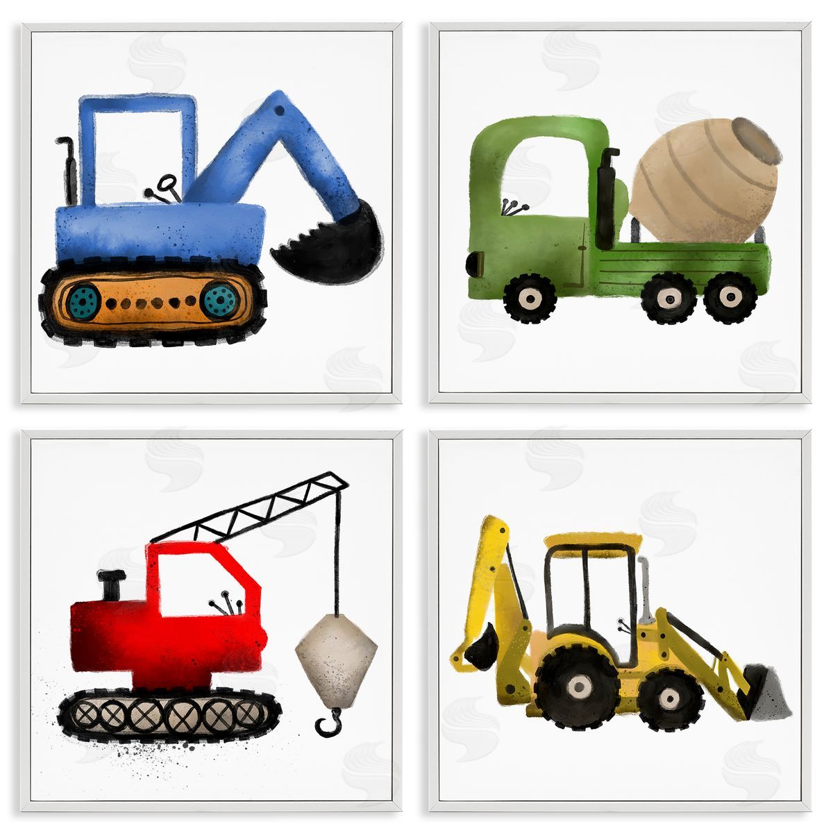 Elizabeth Medley Varied Construction Vehicles White Framed Giclee Wall Art Print