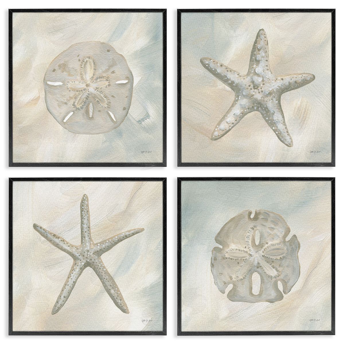 Yvette St. Amant Neutral Starfish & Sand Dollars Black Framed Giclee Wall Art Print