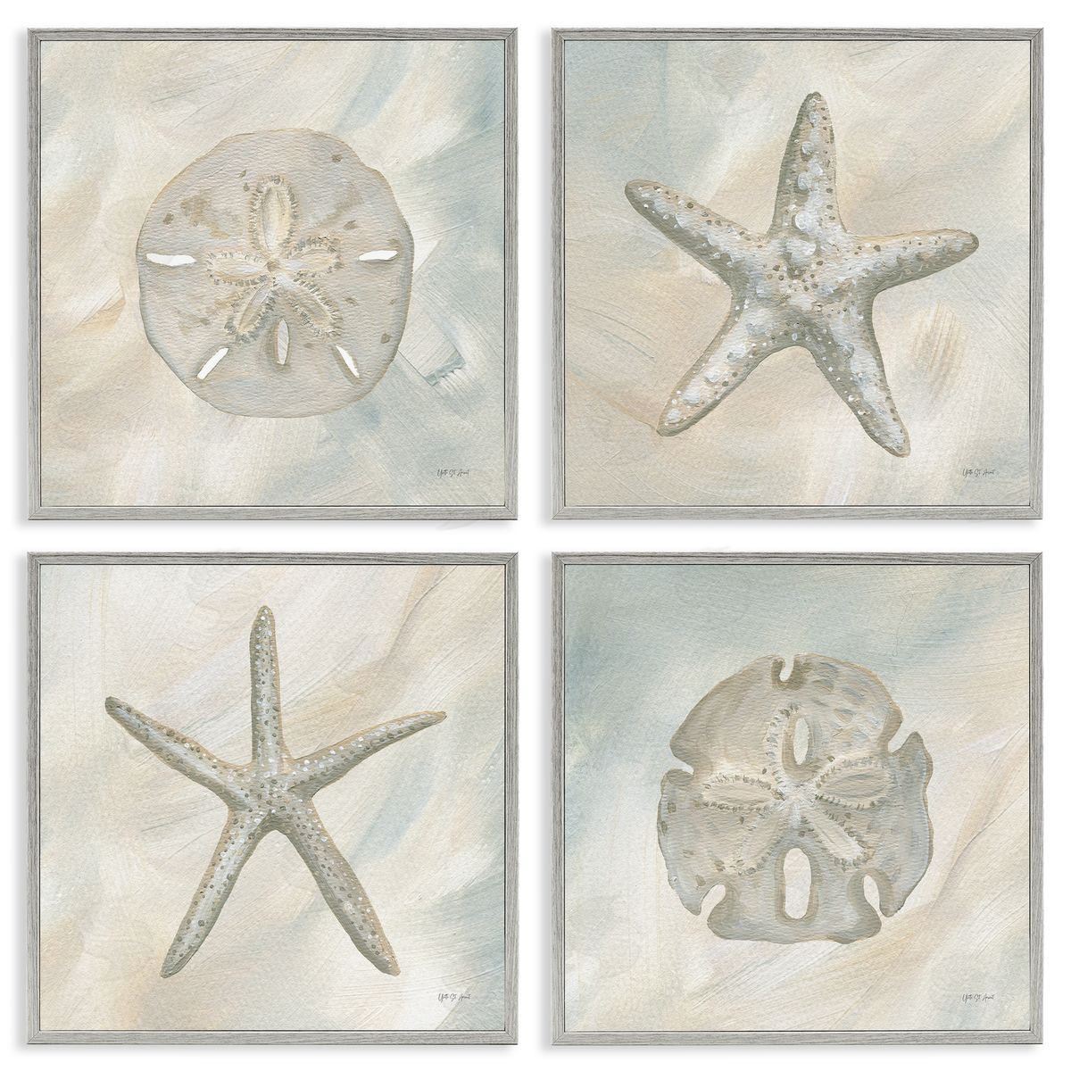 Yvette St. Amant Neutral Starfish & Sand Dollars Gray Framed Giclee Wall Art Print