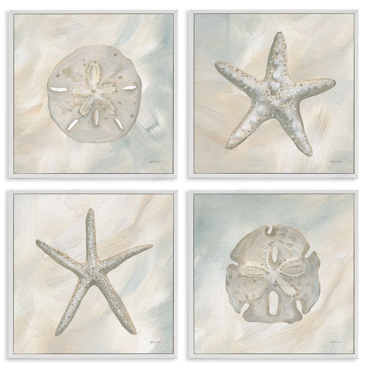 Yvette St. Amant Neutral Starfish & Sand Dollars White Framed Giclee Wall Art Print