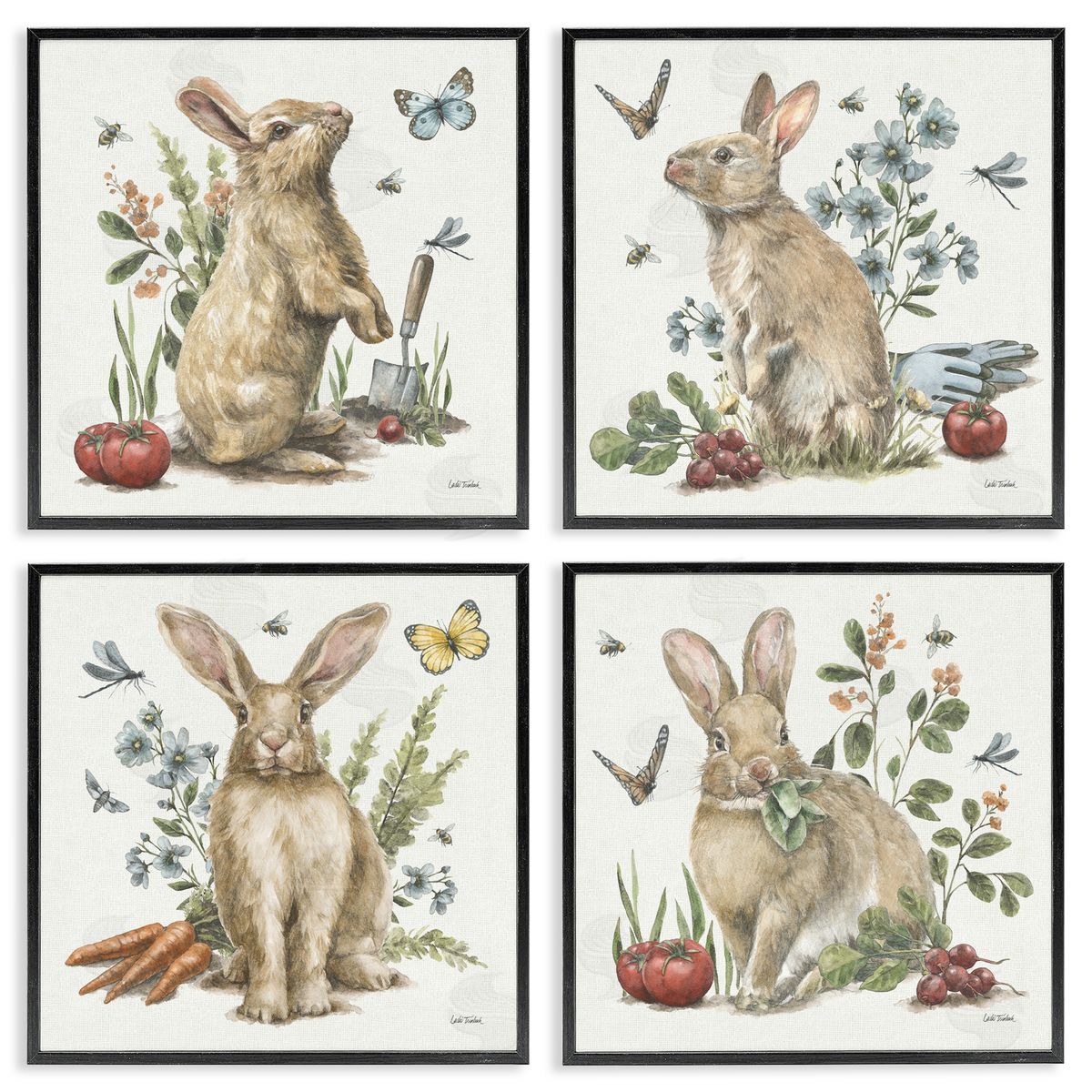 Leslie Trimbach Spring Woodland Rabbits Black Framed Giclee Wall Art Print