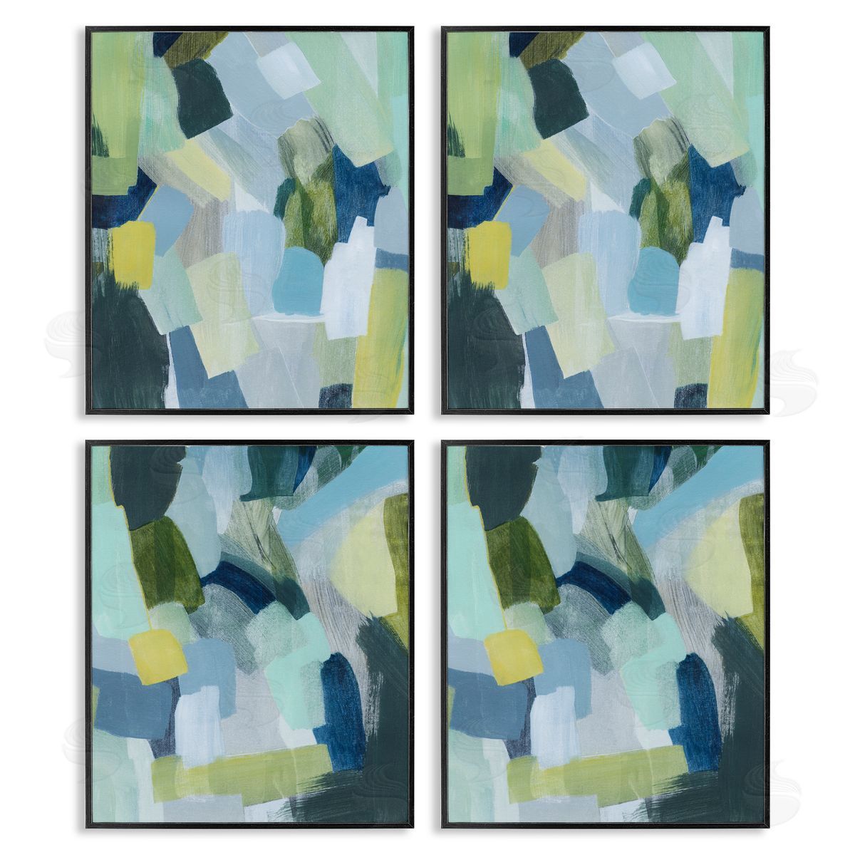 Blue Green Paint Strokes Black Frame Print Wall Art, Home Decor by Grace Popp