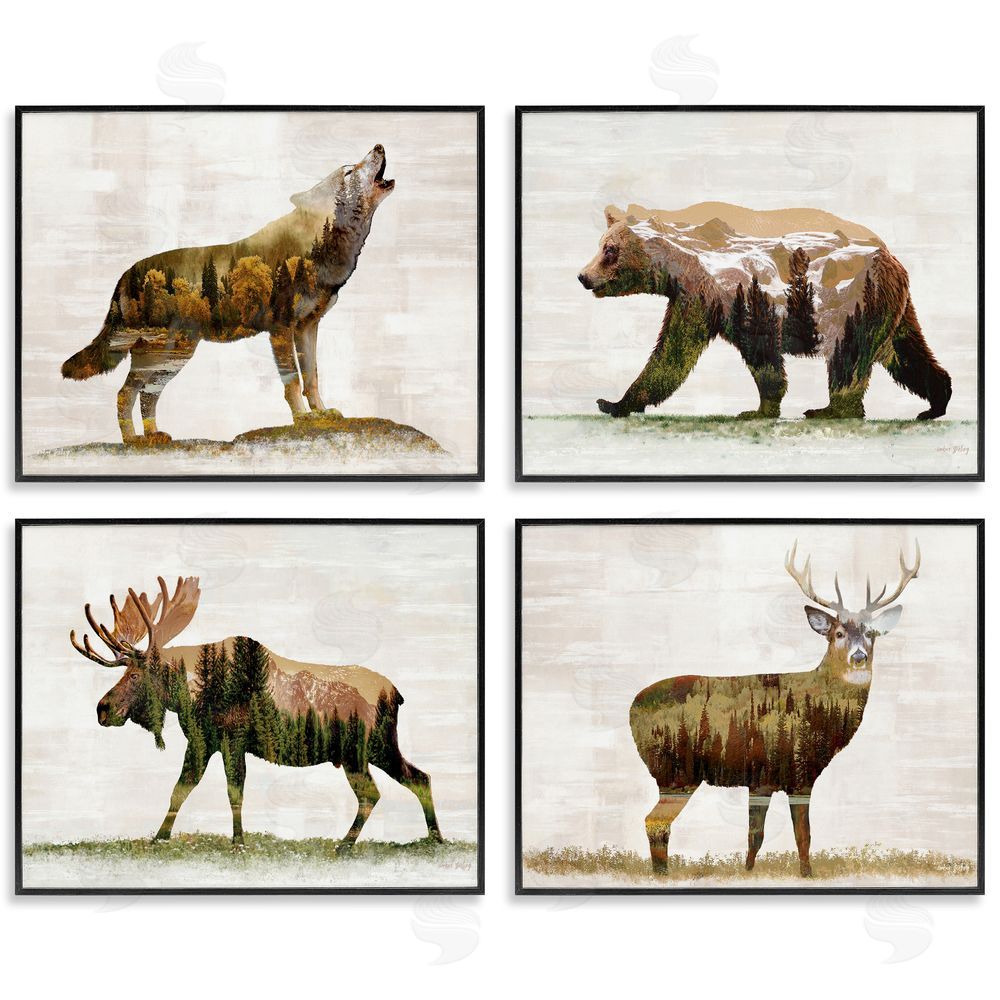 Amber Sterling Woodland Animals Rustic Pattern Black Framed Giclee Wall Art Print