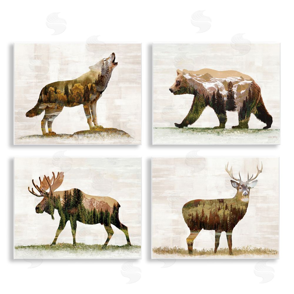 Amber Sterling Woodland Animals Rustic Pattern Wooden Wall Plaque Art Print