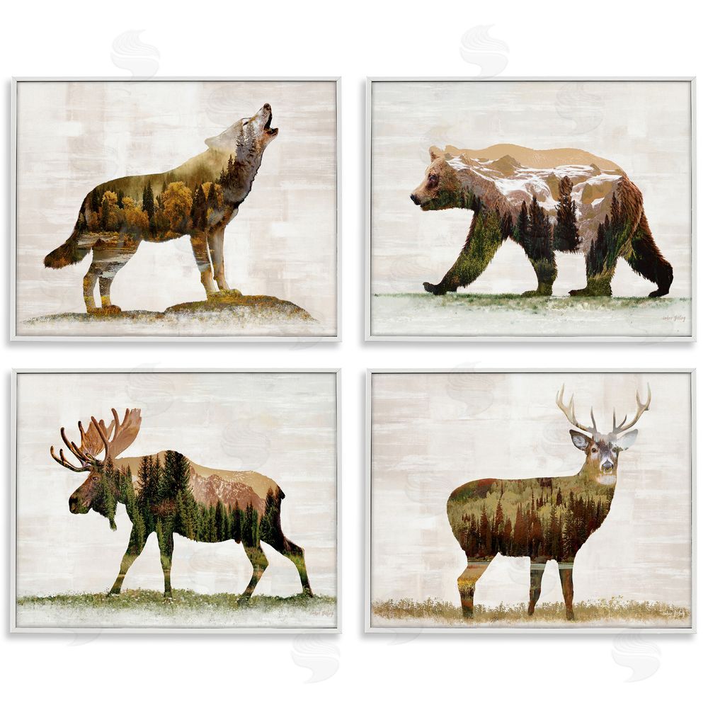 Amber Sterling Woodland Animals Rustic Pattern White Framed Giclee Wall Art Print