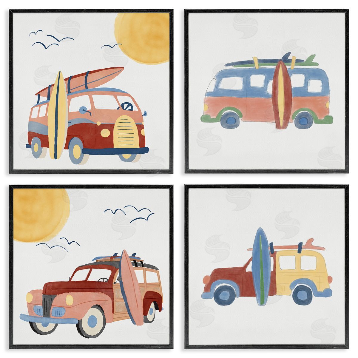 Carrie Cantwell Beach Surf Vehicles Black Framed Giclee Wall Art Print