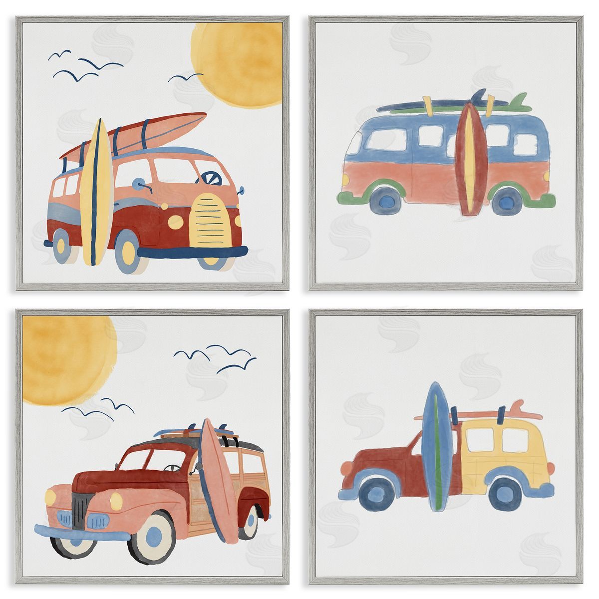 Carrie Cantwell Beach Surf Vehicles Gray Framed Giclee Wall Art Print