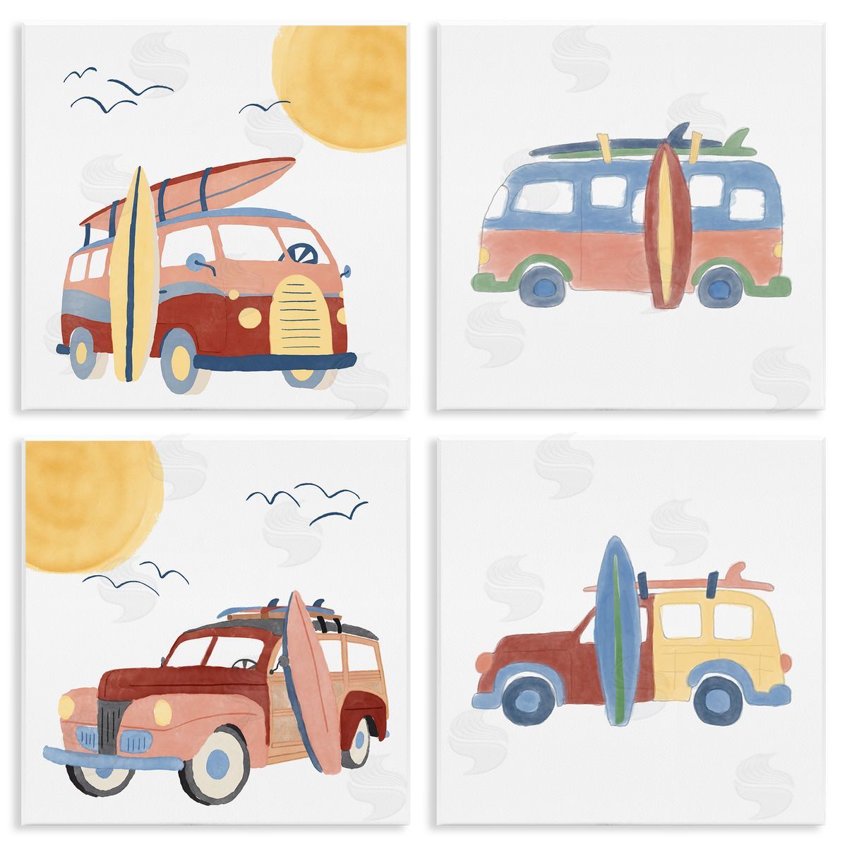 Carrie Cantwell Beach Surf Vehicles Wooden Wall Plaque Art Print
