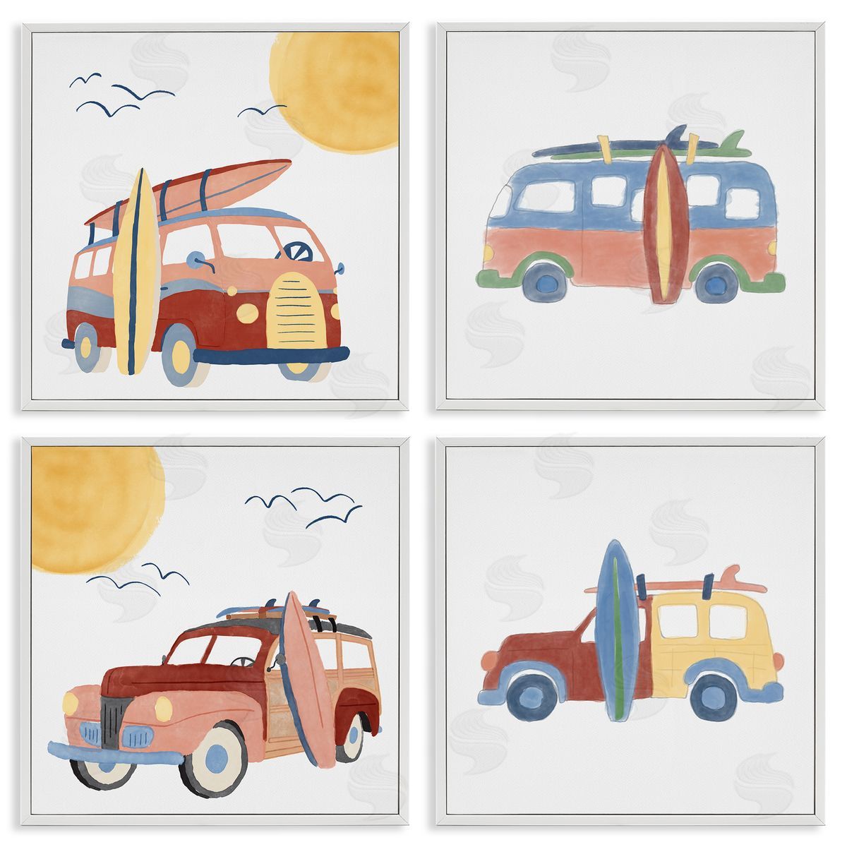 Carrie Cantwell Beach Surf Vehicles White Framed Giclee Wall Art Print