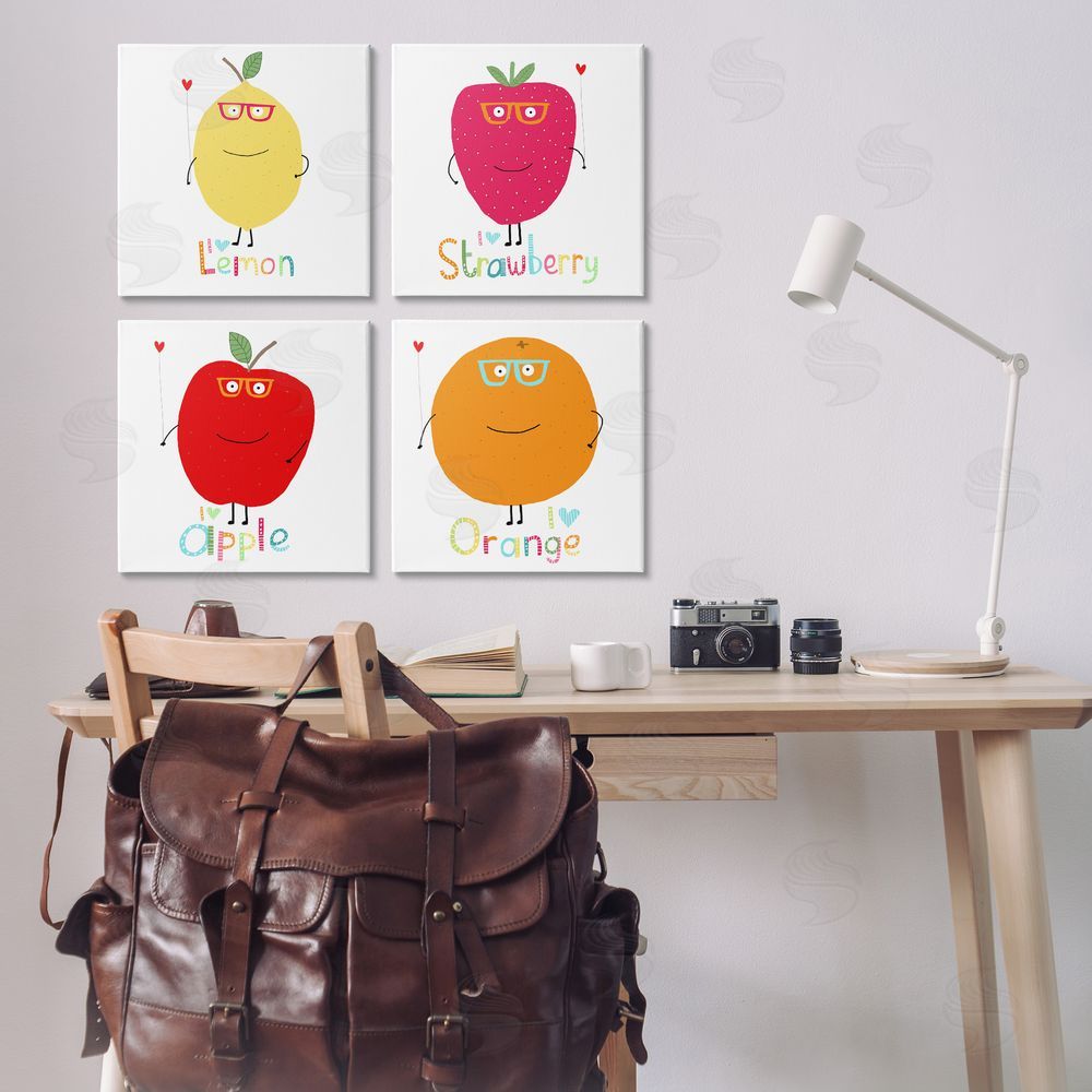 Carla Daly Whimsical Hipster Fruits Canvas Wall Art Print in Room