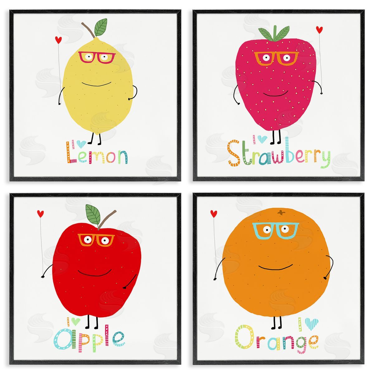Carla Daly Whimsical Hipster Fruits Black Framed Giclee Wall Art Print