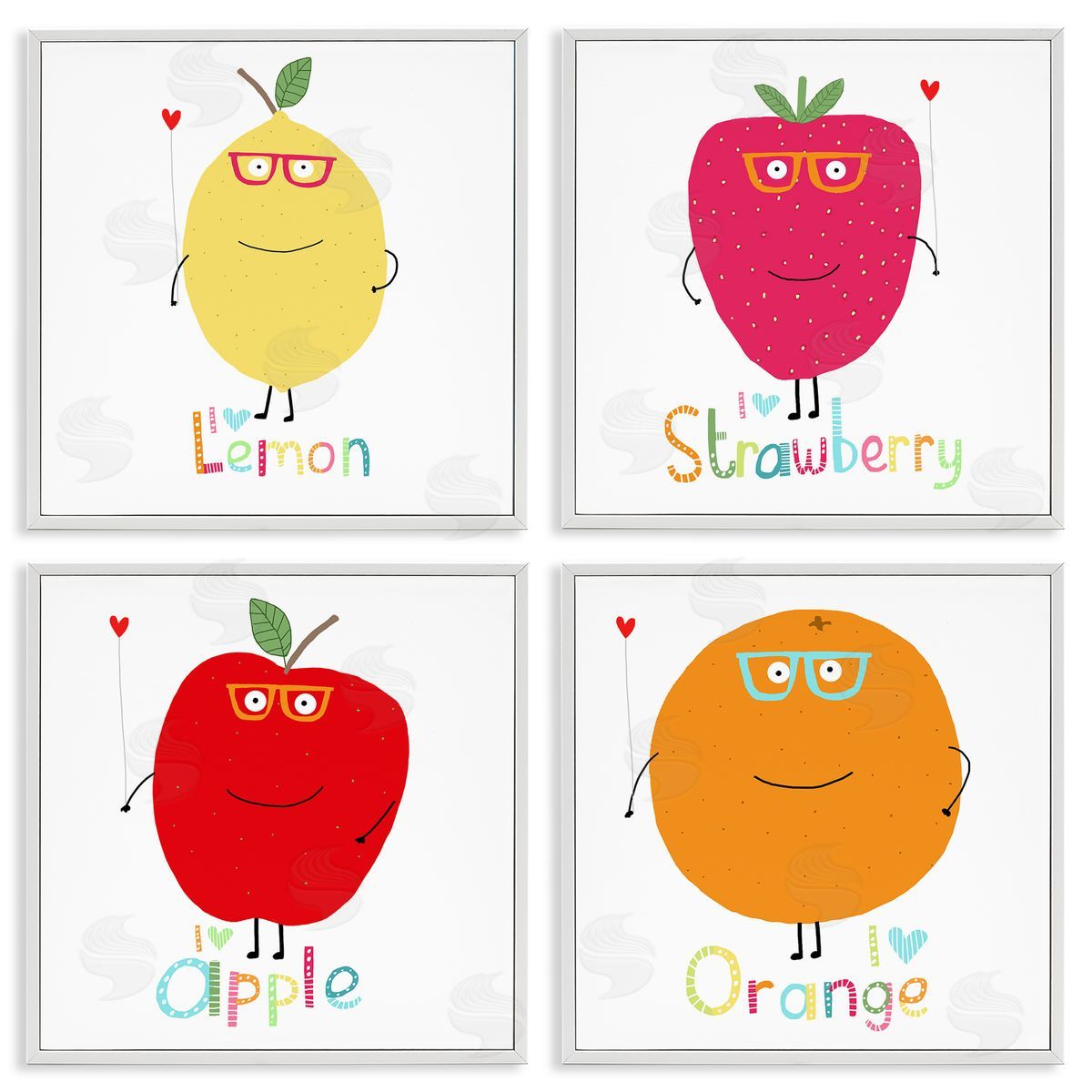 Carla Daly Whimsical Hipster Fruits White Framed Giclee Wall Art Print