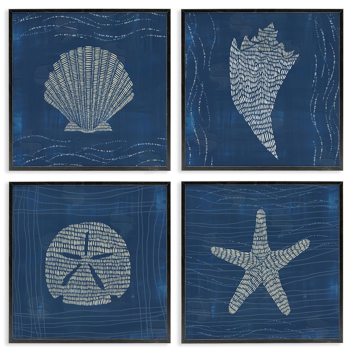 Jetty Home LLC Patterned Sea Life Portraits Black Framed Giclee Wall Art Print