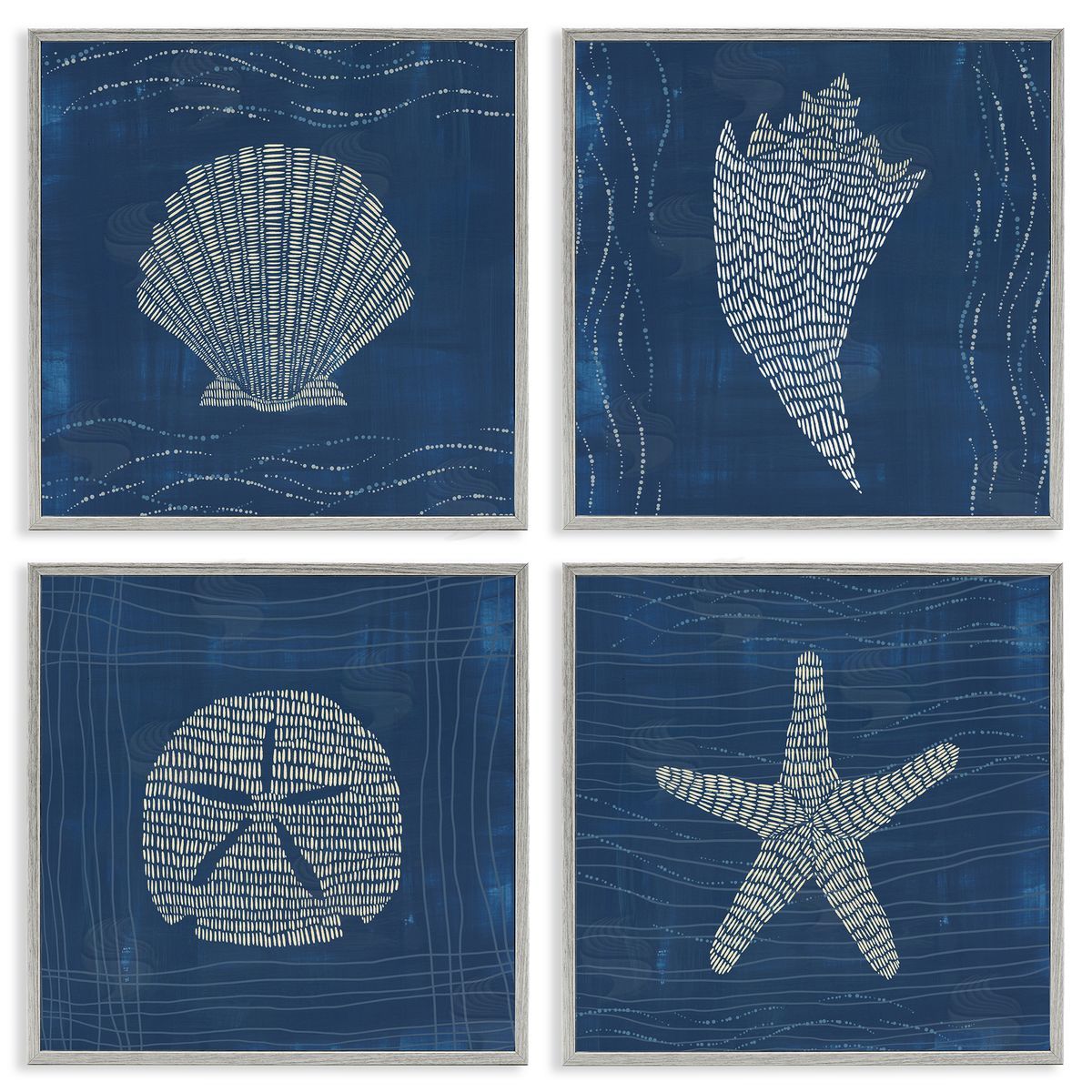 Jetty Home LLC Patterned Sea Life Portraits Gray Framed Giclee Wall Art Print