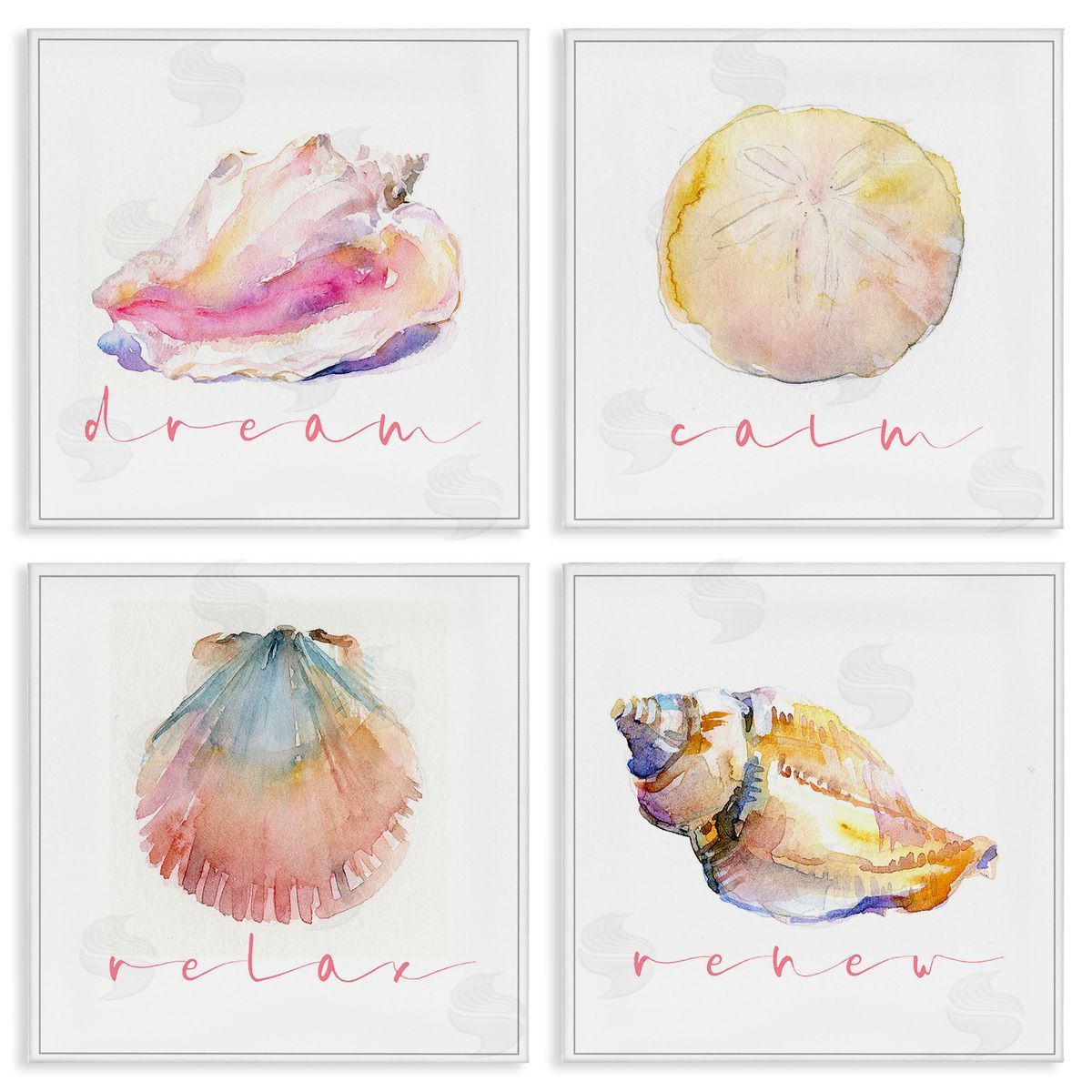 John Keeling Watercolor Seashells with Phrases Canvas Wall Art Print