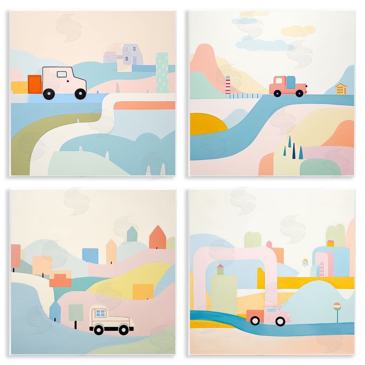 Pastel Whimsical Landscapes Wood Plaque Wall Art, Home Decor by Lazar Studio