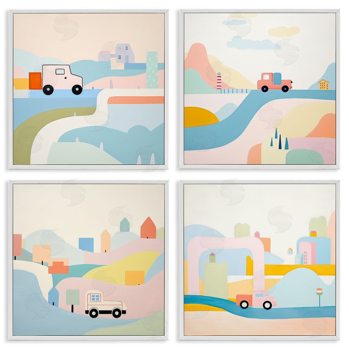 Pastel Whimsical Landscapes White Frame Print Wall Art, Home Decor by Lazar Studio