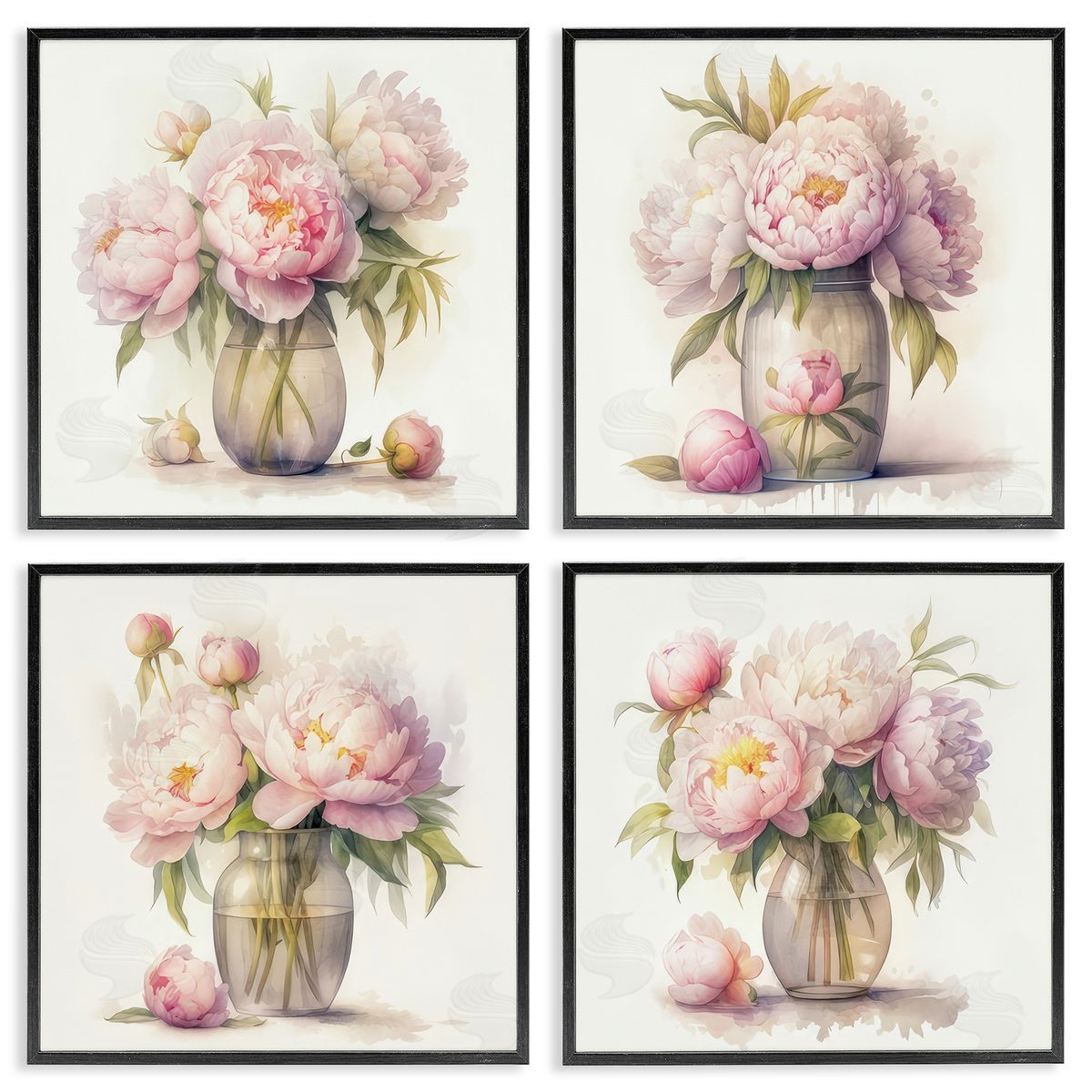 LSR Design Studio Pretty Pink Peonies Black Framed Giclee Wall Art Print
